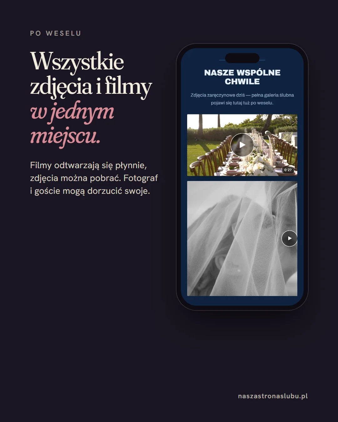 Galeria zdjęć i filmów po weselu na stronie ślubnej
